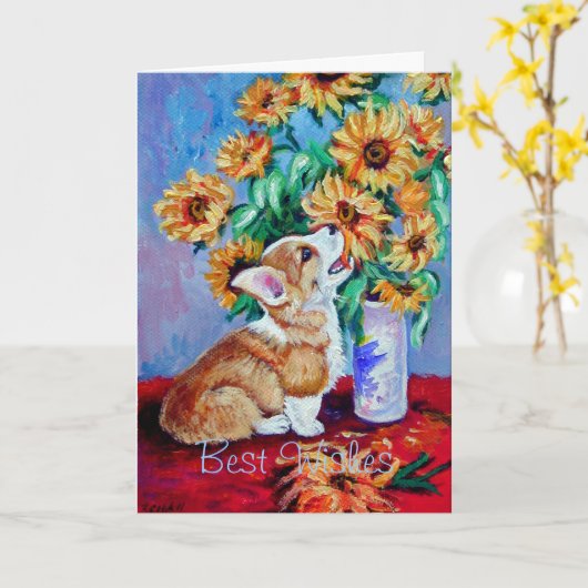 ペンブロークウェルシュコーギーカード カード (黄色い花)