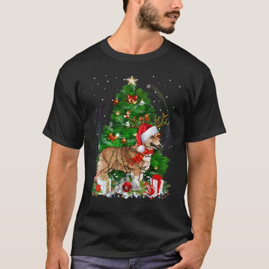 ペンブロークウェルシュコーギークリスマスツリーライトパジャマD Tシャツ (正面)