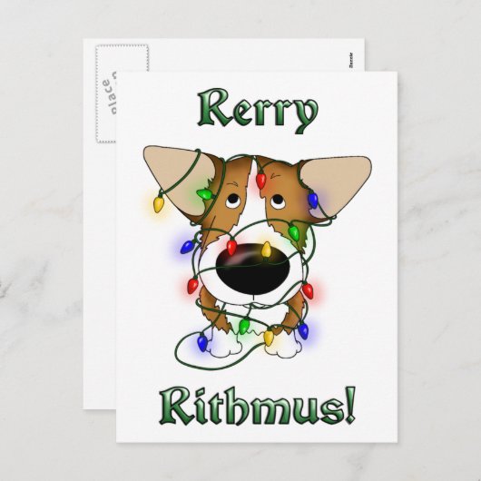 ペンブロークウェルシュコーギークリスマスライト シーズンポストカード (正面/裏面)