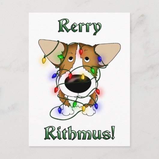 ペンブロークウェルシュコーギークリスマスライト シーズンポストカード (正面)