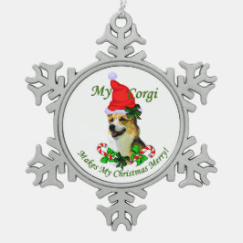 ペンブロークウェルシュコーギークリスマス スノーフレークピューターオーナメント