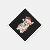ペンブロークウェルシュコーギーサンタのクリスマスツリーライト スタンダードカクテルナプキン (角)
