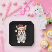 ペンブロークウェルシュコーギーサンタのクリスマスツリーライト ペーパープレート (パーティー)