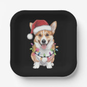 ペンブロークウェルシュコーギーサンタのクリスマスツリーライト ペーパープレート (正面)