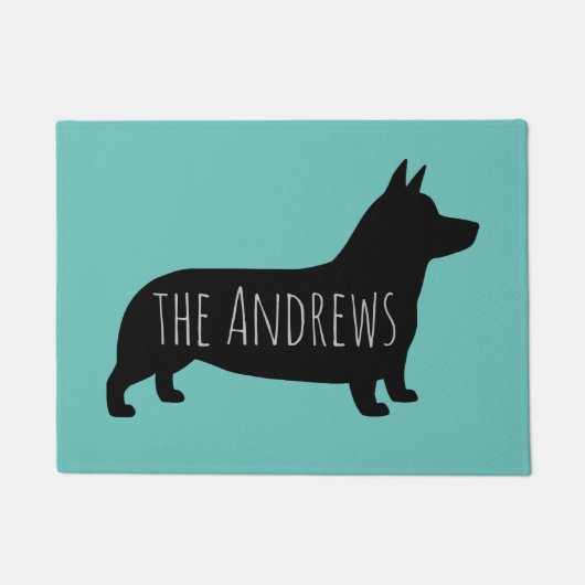 ペンブロークウェルシュコーギーシルエットカスタム文字付き ドアマット (正面)