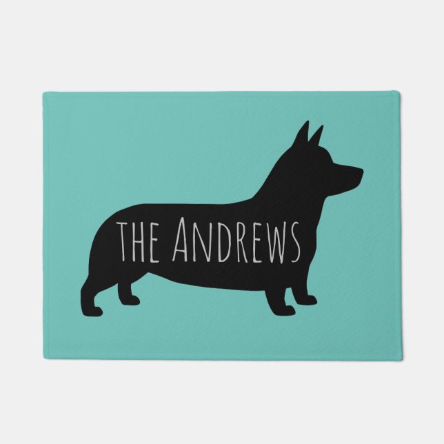 ペンブロークウェルシュコーギーシルエットカスタム文字付き ドアマット (正面)