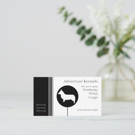 ペンブロークウェルシュコーギーシルエットモダン白黒 名刺 (スタンド正面)