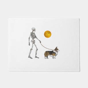 ペンブロークウェルシュコーギースケルトンドッグ歩くハロウィー ドアマット