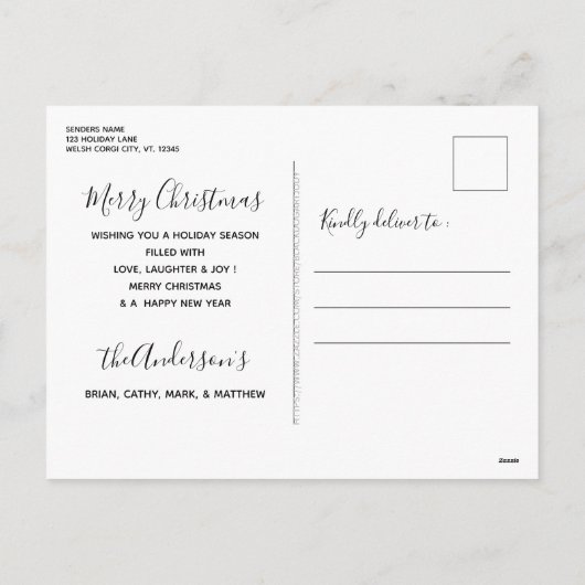 ペンブロークウェルシュコーギードッエレガントグメリークリスマス シーズンポストカード (裏面)