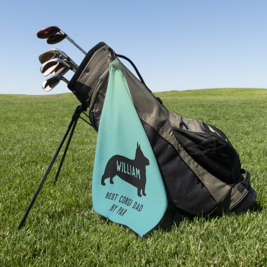 ペンブロークウェルシュコーギードッグシルエットカスタム ゴルフタオル (グリーン)