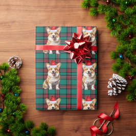 ペンブロークウェルシュコーギードッグプレイドクリスマス ラッピングペーパー