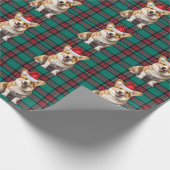 ペンブロークウェルシュコーギードッグプレイドクリスマス ラッピングペーパー (角)