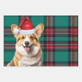 ペンブロークウェルシュコーギードッグホリデープレイドクリスマス ラッピングペーパーシート (正面3)