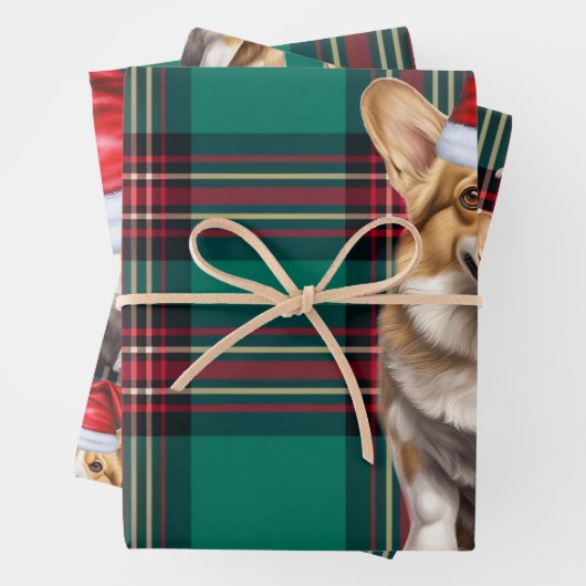 ペンブロークウェルシュコーギードッグホリデープレイドクリスマス ラッピングペーパーシート (インサイチュ)