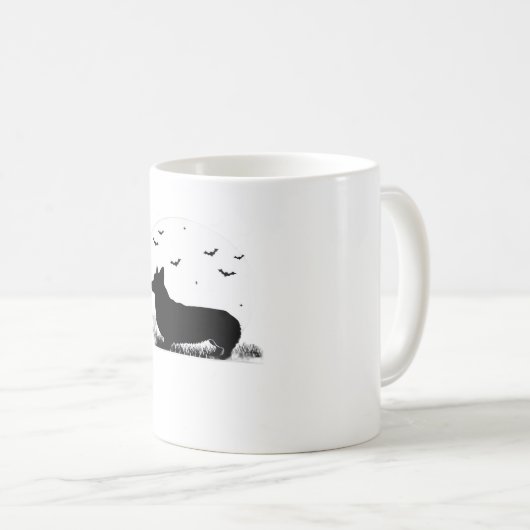 ペンブロークウェルシュコーギードッグ – ハロウィンムーンシルエット コーヒーマグカップ (正面右)