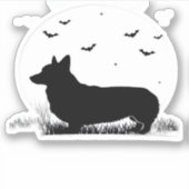 ペンブロークウェルシュコーギードッグ – ハロウィンムーンシルエット シール (正面)