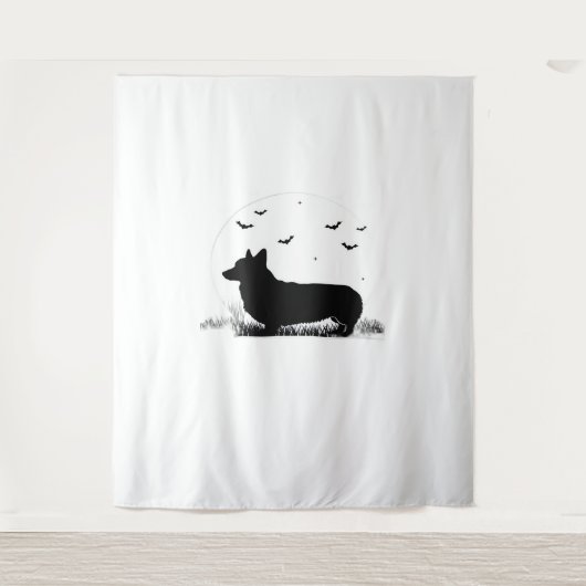 ペンブロークウェルシュコーギードッグ – ハロウィンムーンシルエット タペストリー (正面)