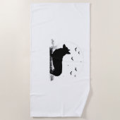 ペンブロークウェルシュコーギードッグ – ハロウィンムーンシルエット ビーチタオル (正面)