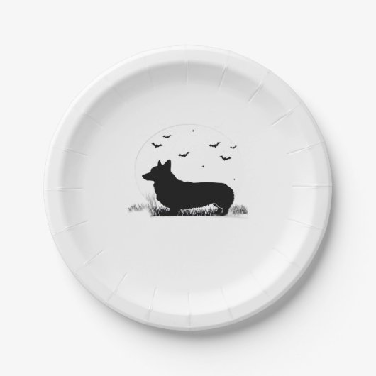 ペンブロークウェルシュコーギードッグ – ハロウィンムーンシルエット ペーパープレート (正面)