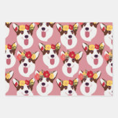 ペンブロークウェルシュコーギーマンガヘッド3色 ラッピングペーパーシート (正面3)