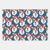 ペンブロークウェルシュコーギーマンガヘッド3色 ラッピングペーパーシート (正面)