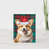 ペンブロークウェルシュコーギーレッドグリーンプレイドクリスマス シーズンカード (正面)