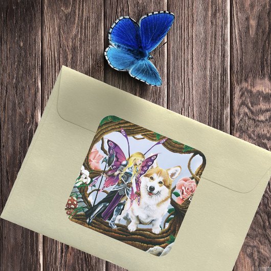 ペンブロークウェルシュコーギー妖精ファンタジー スクエアシール