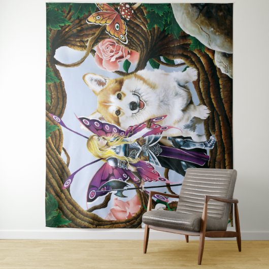 ペンブロークウェルシュコーギー妖精ファンタジー タペストリー (インサイチュ)