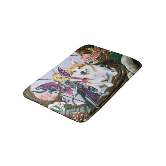 ペンブロークウェルシュコーギー妖精ファンタジー バスマット (アングル)