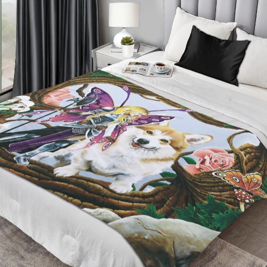 ペンブロークウェルシュコーギー妖精ファンタジー フリースブランケット