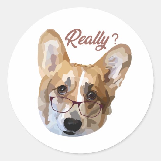 ペンブロークウェルシュコーギー手描きデジタルアート ラウンドシール (正面)