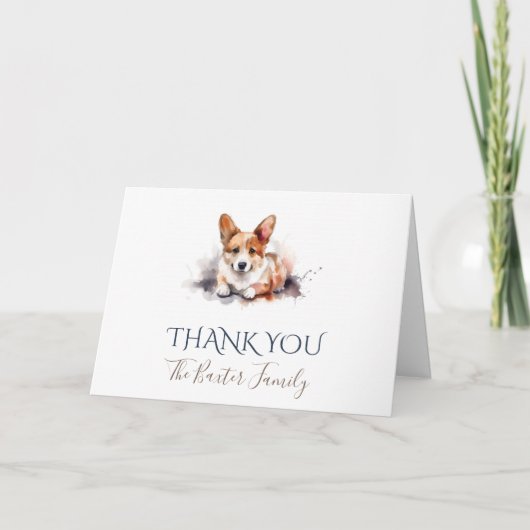 ペンブロークウェルシュコーギー水彩サンキューカード サンキューカード (正面)