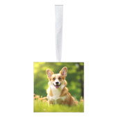 ペンブロークウェルシュコーギー2枚の写真クリスマスホリデー キューブオーナメント (右)