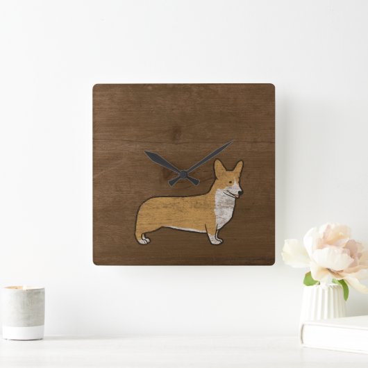 ペンブロークウェルシュコーギー スクエア壁時計 (ホーム)