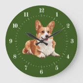 ペンブロークウェルシ赤と白コルギドッグ ラージ壁時計 (正面)