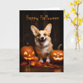 ペンブロークコーギハロウィーン カード (黄色い花)