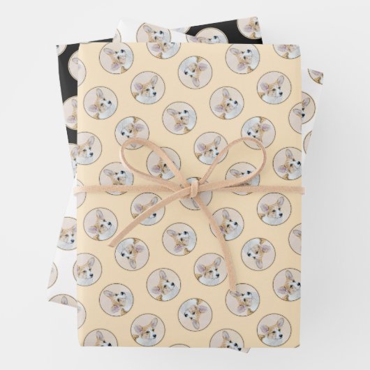 ペンブローク絵を描ウェルシュコーギーズ赤オリジナルドッグアート ラッピングペーパーシート (インサイチュ)