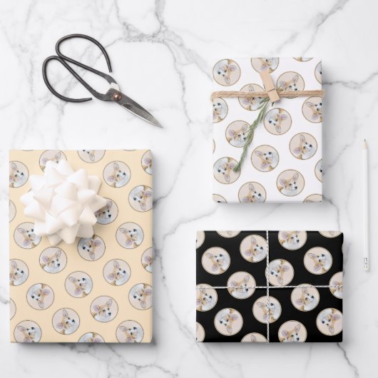 ペンブローク絵を描ウェルシュコーギーズ赤オリジナルドッグアート ラッピングペーパーシート (正面)