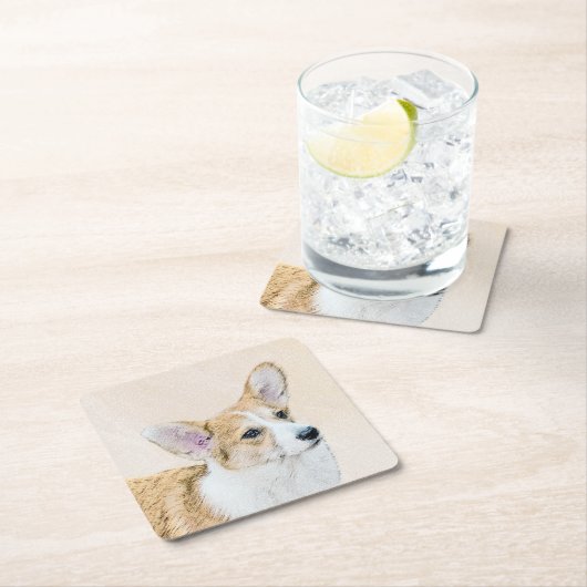 ペンブローク絵画ウェルシュコーギーズ – オリジナルドッグアート スクエアペーパーコースター (インサイチュ)