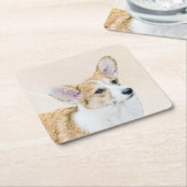 ペンブローク絵画ウェルシュコーギーズ – オリジナルドッグアート スクエアペーパーコースター (アングル)