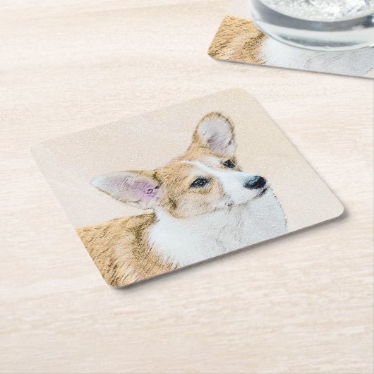 ペンブローク絵画ウェルシュコーギーズ – オリジナルドッグアート スクエアペーパーコースター (アングル)