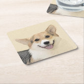 ペンブローク絵画ウェルシュコーギーズ – オリジナルドッグアート スクエアペーパーコースター (アングル)