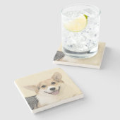 ペンブローク絵画ウェルシュコーギーズ – オリジナルドッグアート ストーンコースター (横)