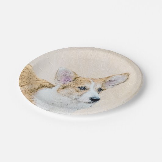 ペンブローク絵画ウェルシュコーギーズ – オリジナルドッグアート ペーパープレート (アングル)