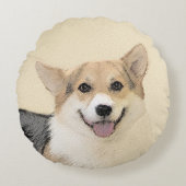 ペンブローク絵画ウェルシュコーギーズ – オリジナルドッグアート ラウンドクッション (正面)