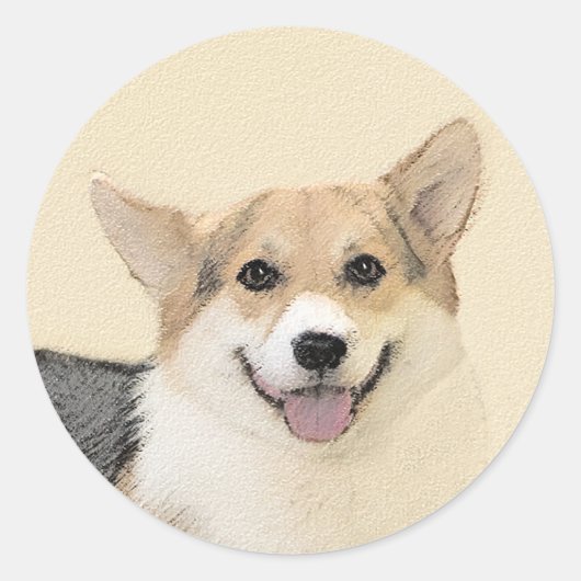 ペンブローク絵画ウェルシュコーギーズ – オリジナルドッグアート ラウンドシール (正面)