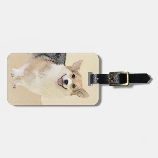 ペンブローク絵画ウェルシュコーギーズ – オリジナルドッグアート ラゲッジタグ (正面横)