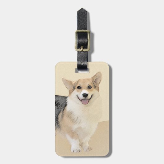ペンブローク絵画ウェルシュコーギーズ – オリジナルドッグアート ラゲッジタグ (正面縦)