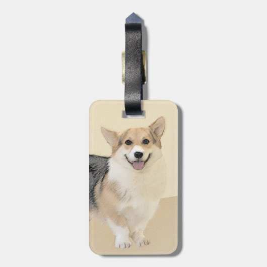 ペンブローク絵画ウェルシュコーギーズ – オリジナルドッグアート ラゲッジタグ (裏面縦)