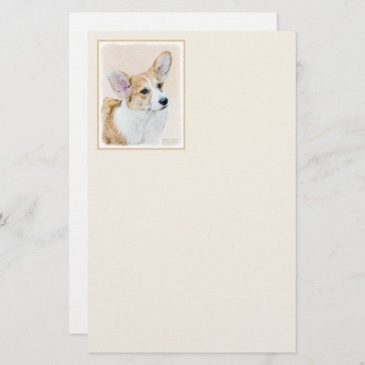 ペンブローク·ウェルシュコーギーズ·絵画オリジナル·ドッグ·アート 便箋 (正面/裏面)